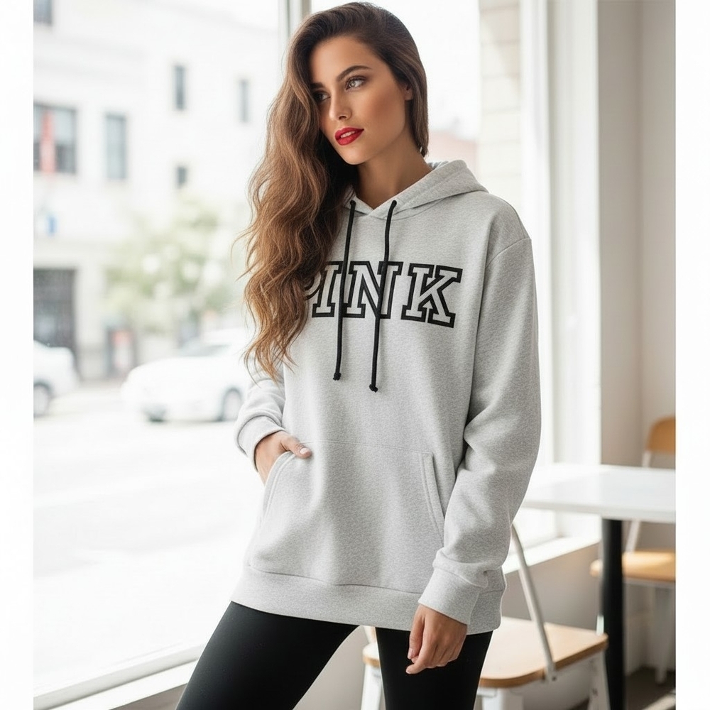 PINK Victoria's Secret Light Gray Hoodie with Kangaroo Pockets